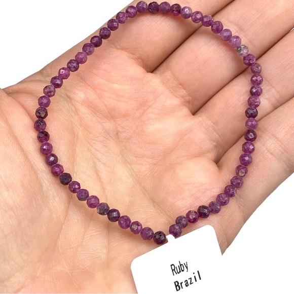 3mm Ruby Beaded Stretch Bracelet Natural Raw Genuine Stone Gemstone Faceted - Picture 7 of 9